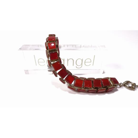 Neiman Marcus Women's Chunky Tile Box Link Bracelet Lucite Burg NWT 240 - Picture 5 of 9